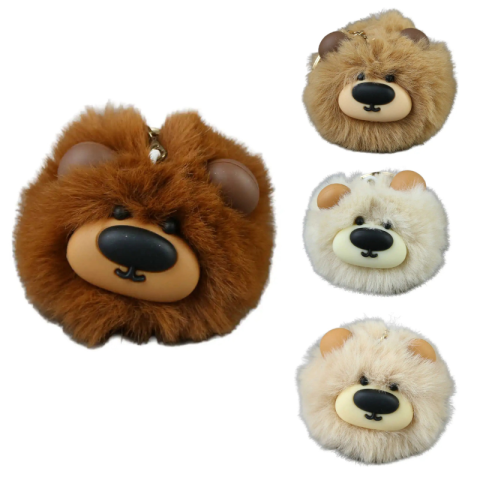 Brelocuri - Breloc cu pompon pufos ursulet 8 cm