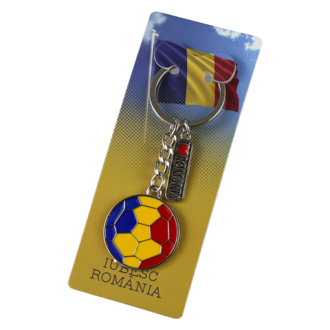 Breloc din metal I love Romania minge de fotbal tricolor 3 x 9 cm [1]