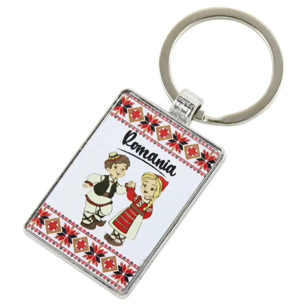 Casă și decorațiuni - Breloc din metal 7 cm Romania - Copii in port traditional