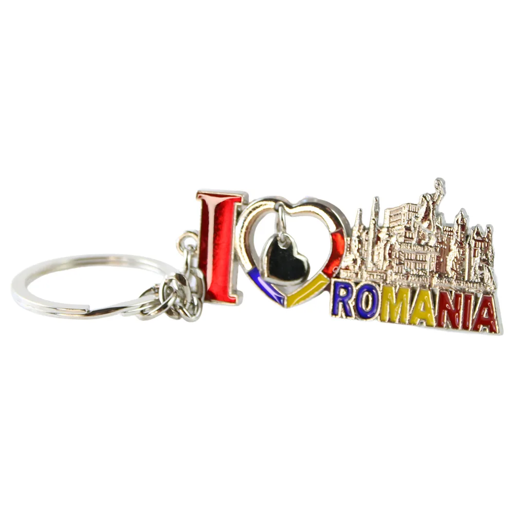 Casă și decorațiuni - Breloc metalic I love Romania 3x12 cm