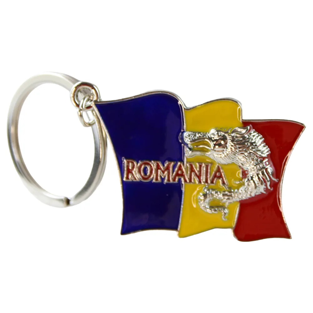 Casă și decorațiuni - Breloc metalic Romania 3.5x8 cm Lupul Dacic tricolor