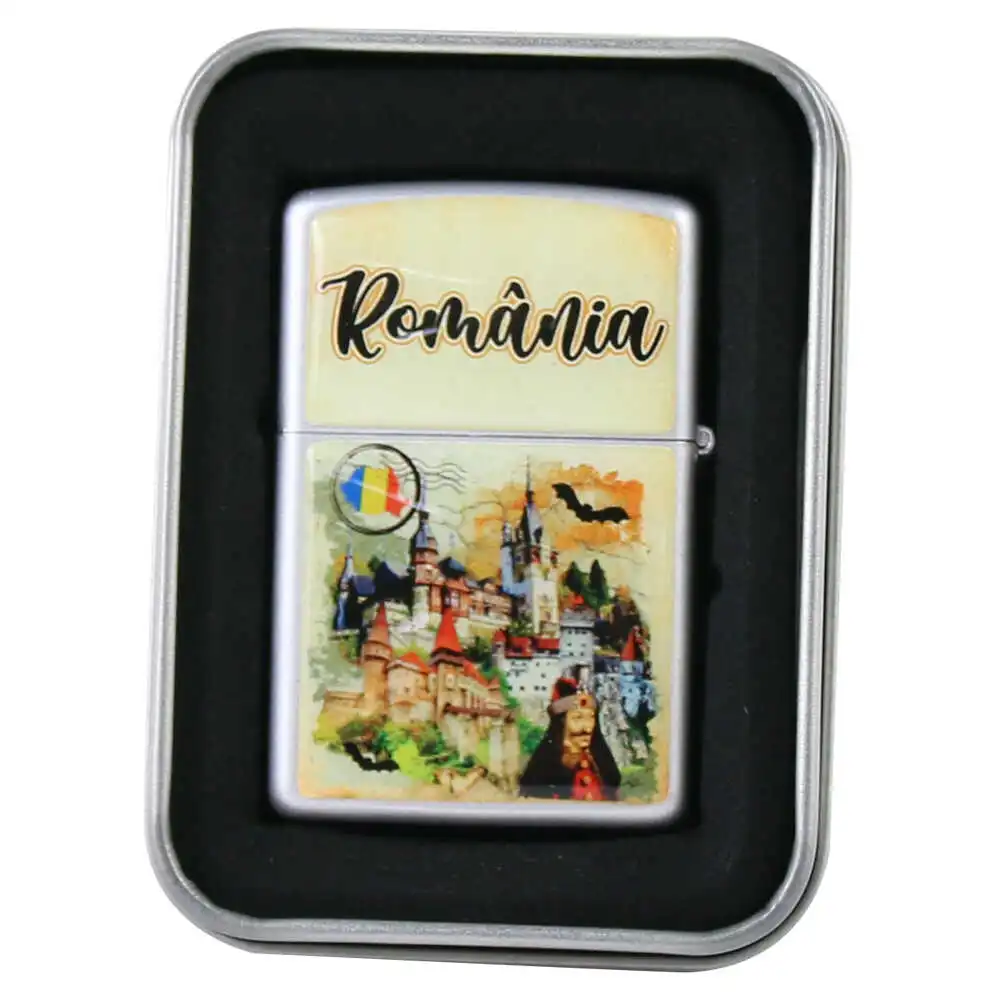 Casă și decorațiuni - Bricheta metalica „Romania” Castele 4x5.5 cm