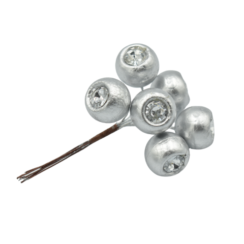 Decorațiuni de interior - Buchet cu 6 merisoare argintii din plastic 11 cm