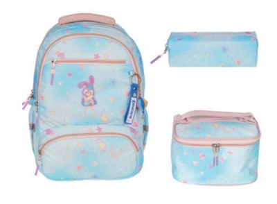 Rechizite școlare - Set Ghiozdan Relaxion cu gentuta pranz si penar Bleu cu Roz 43 x 32 x 23 cm