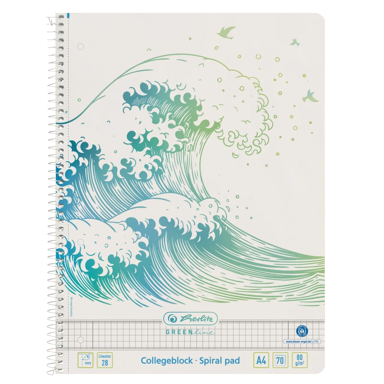 Caiete școlare și hârtie - Caiet A4 70 file spirala matematica Wave Greenline Herlitz