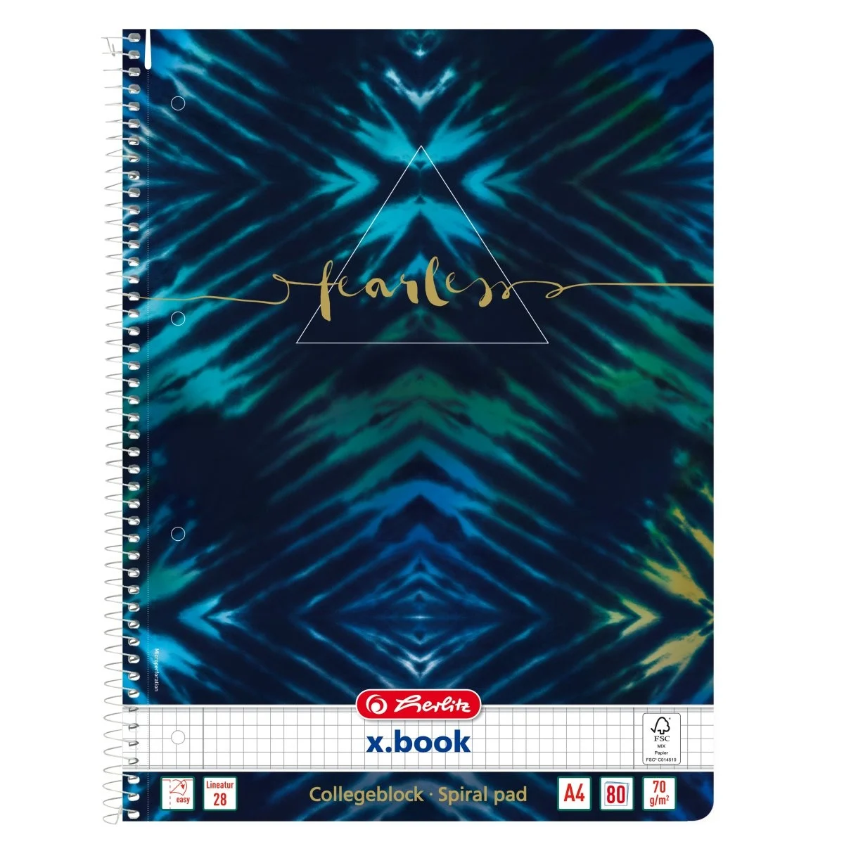 Caiete școlare și hârtie - Caiet A4 80 file cu spira matematica New Batik Fearless Herlitz