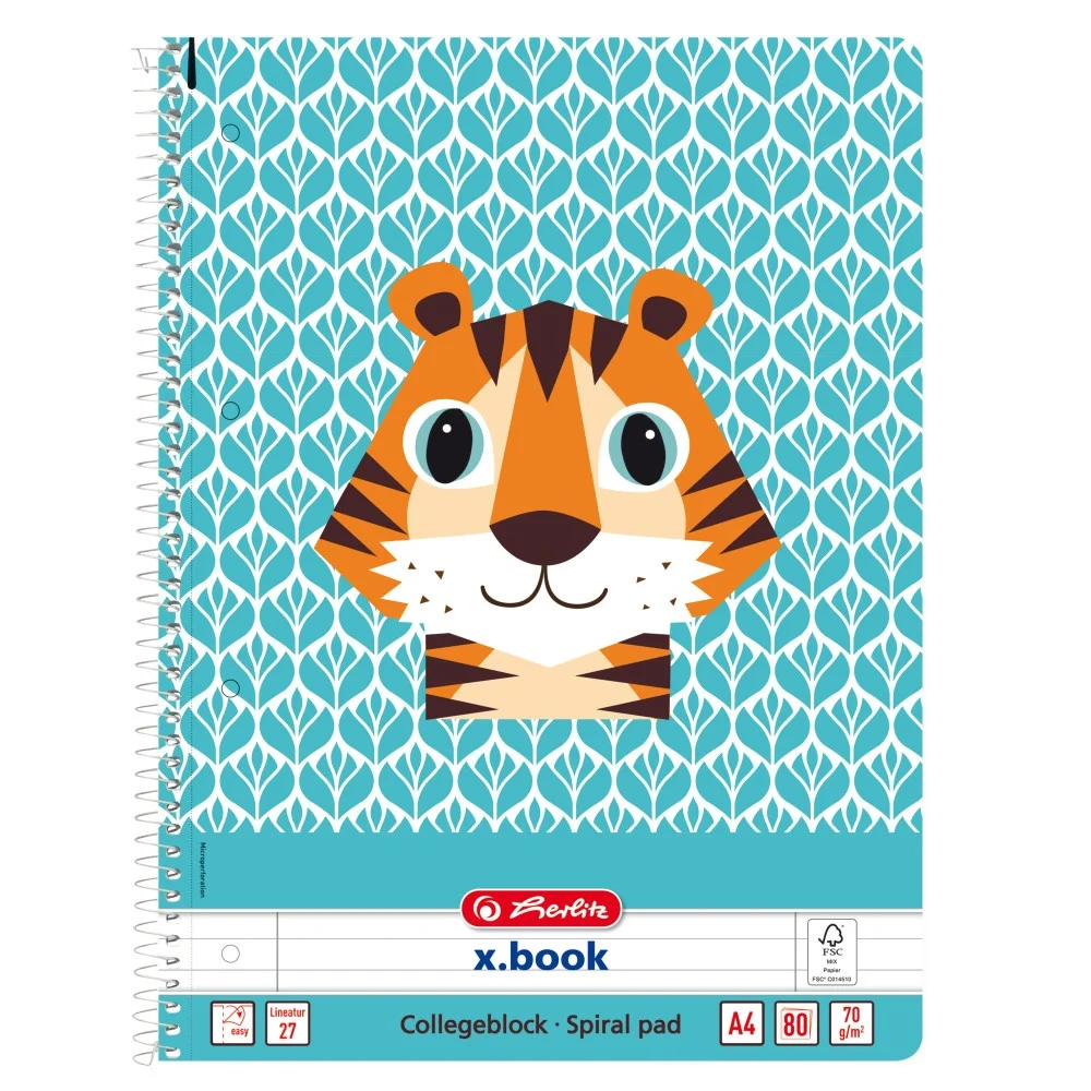 Caiete dictando - Caiet A4 80 file spirala dictando Cute Animals Tiger Herlitz