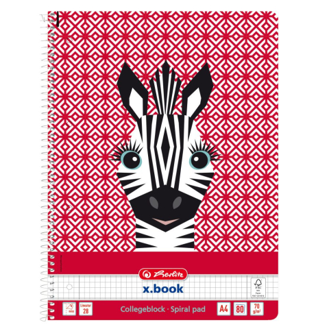 Caiete școlare și hârtie - Caiet A4 80 file spirala matematica Cute animals Zebra Herlitz