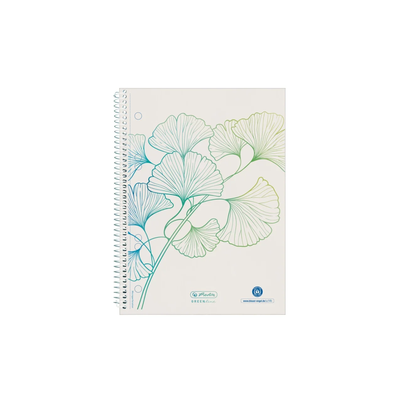 Caiete școlare și hârtie - Caiet A5 cu spira 70 file patratele motiv Ginkgo GREENline Herlitz