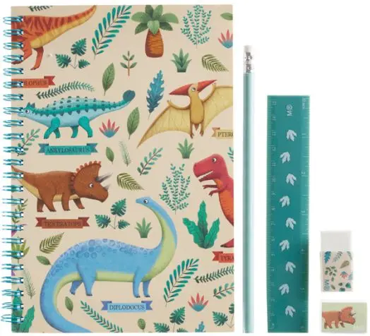 Agende pentru copii - Caiet A5 cu accesorii Miquelrius Dinos 14.8 x 21 cm