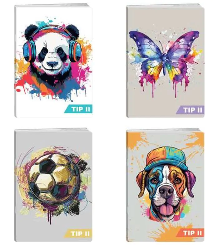 Caiete tip I, II și III - Caiet Tip II 32 file Animal Pop Elisa modele diferite