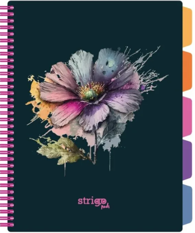 Rechizite școlare - Caiet matematica A4 cu spirala si separatoare Strigo Pads Project Book Flori 30x21 cm