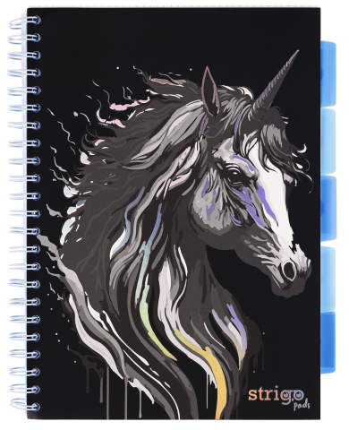 Caiete școlare și hârtie - Caiet dictando Strigo Pads Project Book Unicorn A4 negru 100 file