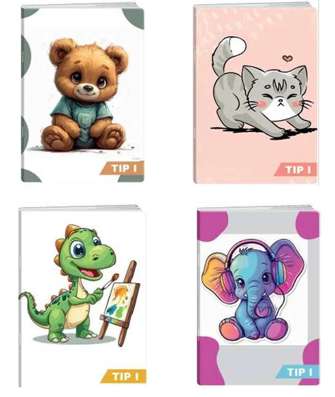 Caiete tip I, II și III - Caiet Tip I 24 file Animal Cuties Elisa modele diferite