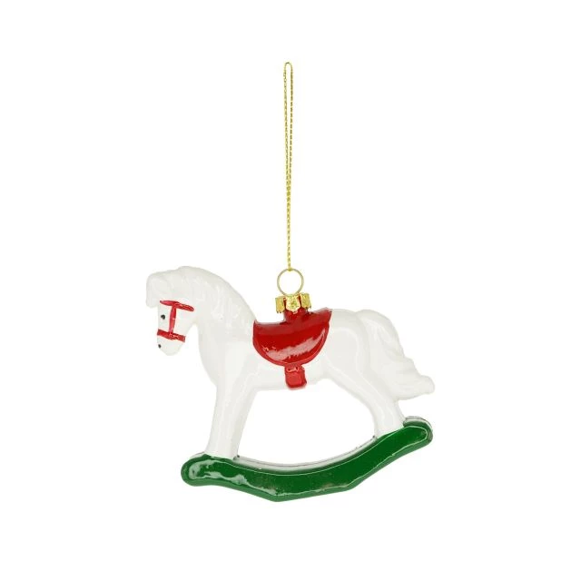 Decorațiuni și articole de Crăciun - Cal balansoar cu agatatoare 11.2x2.4x9 cm plastic