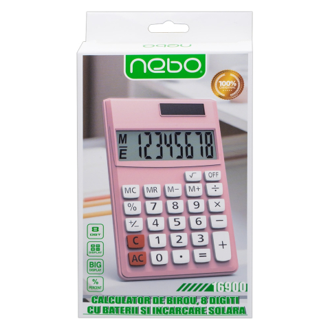 Calculator 8 digiti cu baterii si incarcare solara 7x1x12 cm Nebo culori diferite [4]