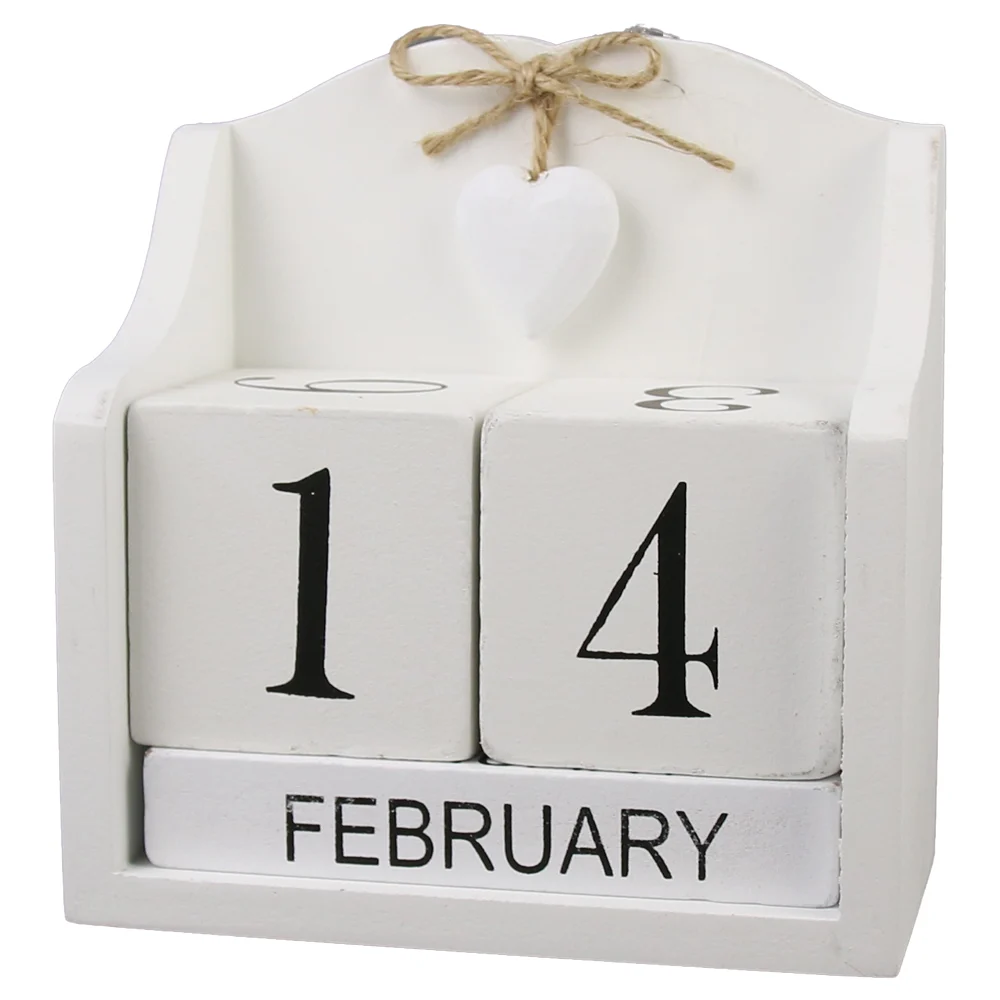 Ornamente și figurine decorative - Calendar perpetuu din lemn 14x15 cm alb