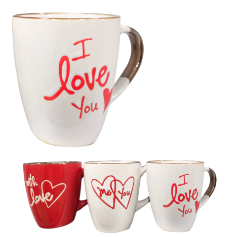 Căni și pahare - Cana inima Valentines Love alb/rosu  portelan 200ml