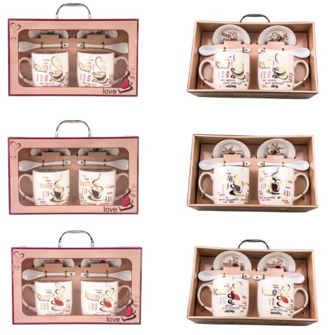 Căni și pahare - Set 2 cani din ceramica cu lingurita si capac diverse modele