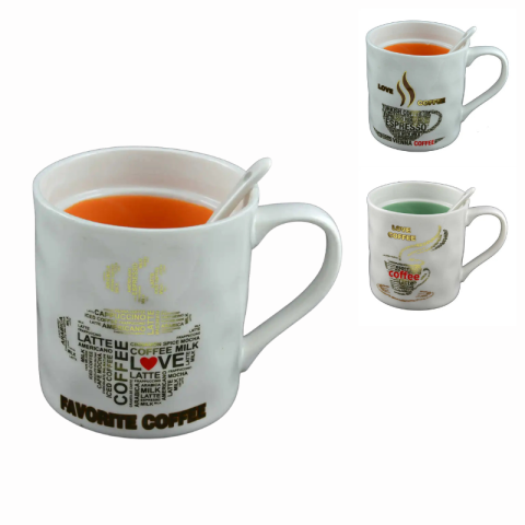 Casă și decorațiuni - Cana ceramica cu lingurita Coffee 14 x 9 x 15 cm diverse modele