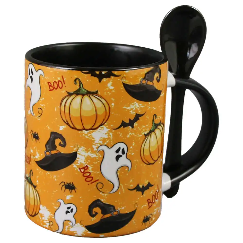 Căni și pahare - Cana ceramica 330 ml cu lingurita Halloween