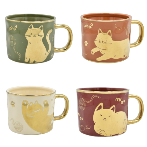 Căni și pahare - Cana din ceramica cu pisica aurie 400 ml