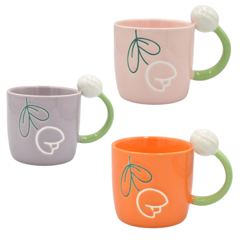 Căni și pahare - Cana ceramica cu toarta lalea 350 ml diverse culori