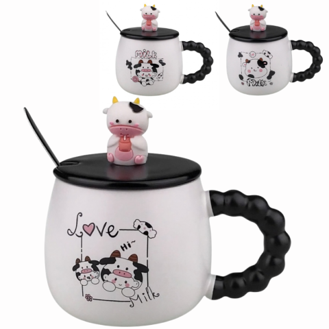 Căni și pahare - Cana ceramica cu vacuta si lingurita  9x12 cm modele diferite