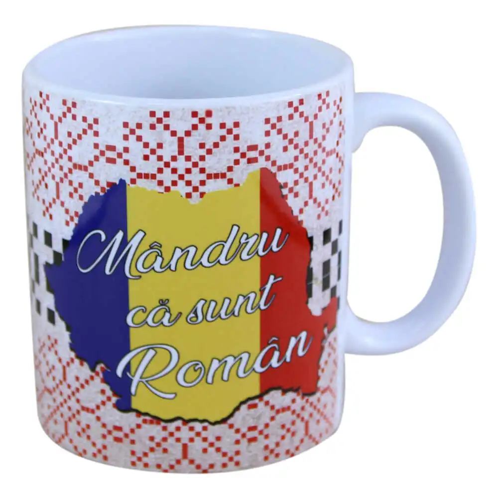 Souvenir România - Cana ceramica Mandru ca sunt Roman 330 ml 8 x 9 cm