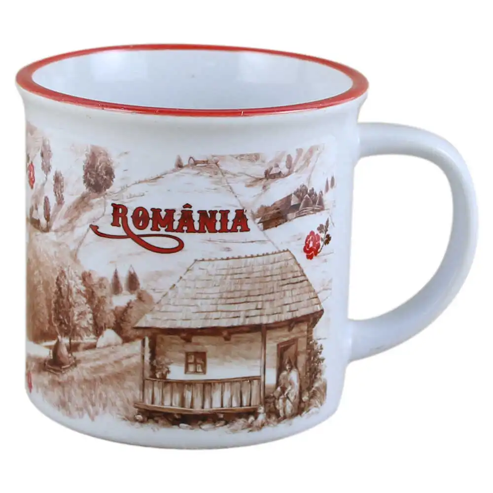 Căni și pahare - Cana ceramica Romania Vintage casuta 300 ml 8 x 8 cm