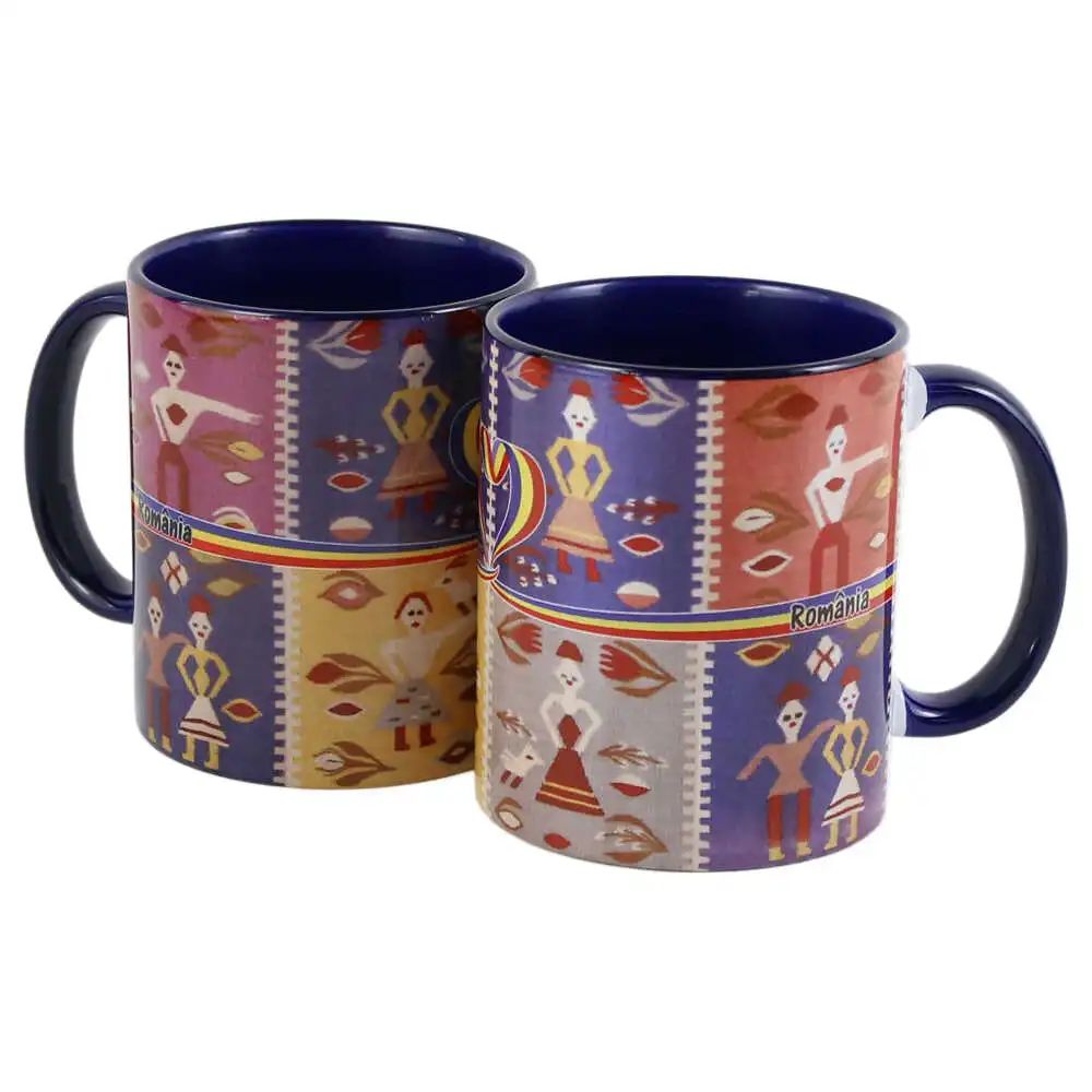 Souvenir România - Cana ceramica Romania motive populare 330 ml