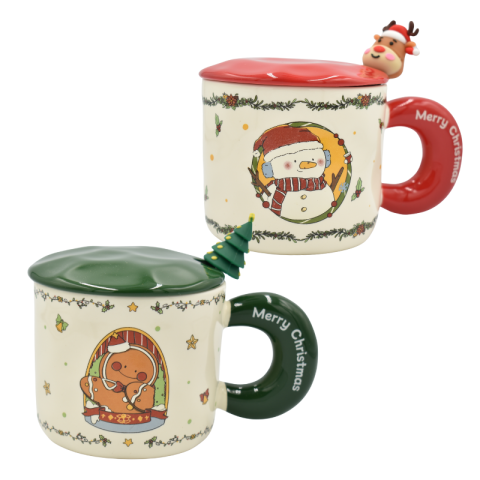 Noutăți Librăria Compas - Cana Craciun din ceramica cu capac si lingurita 400 ml