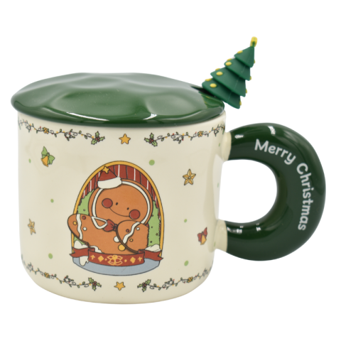 Cana Craciun din ceramica cu capac si lingurita 400 ml [1]