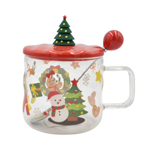 Căni și veselă Crăciun - Cana Craciun cu capac si lingurita 350 ml