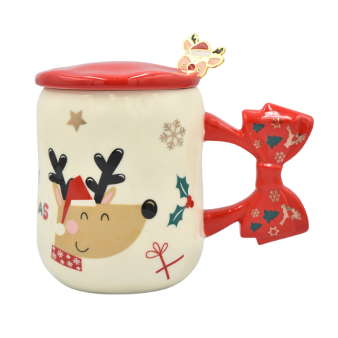 Cana Craciun din ceramica cu capac si lingurita 400 ml [1]