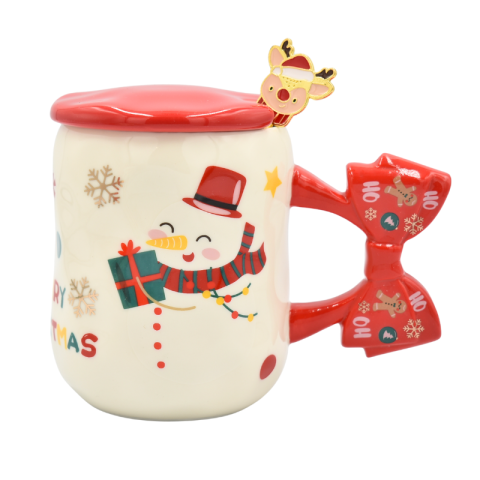 Cana Craciun din ceramica cu capac si lingurita 400 ml [2]