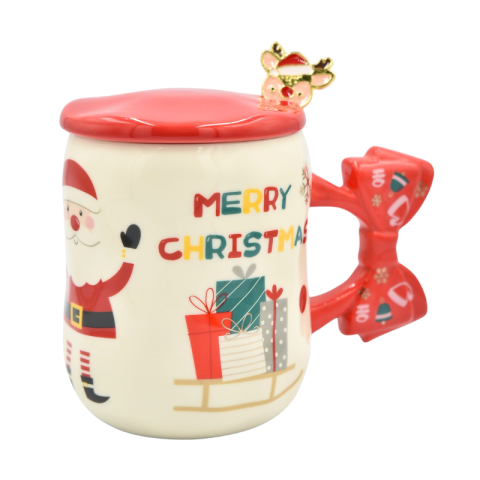 Cana Craciun din ceramica cu capac si lingurita 400 ml [3]