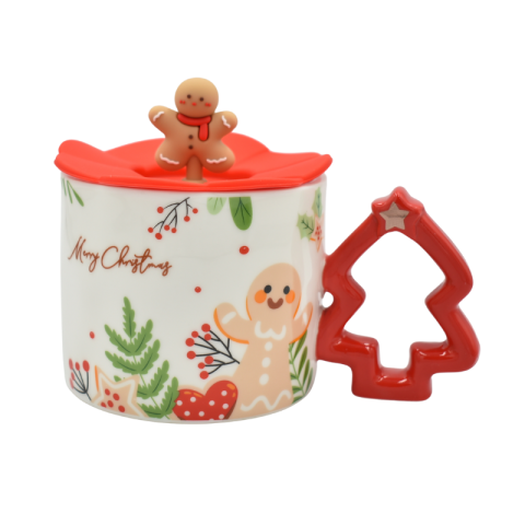 Căni și veselă Crăciun - Cana Craciun din ceramica cu capac 400 ml