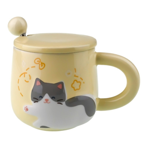 Cana din ceramica cu capac 10x10 cm model Pisica [6]