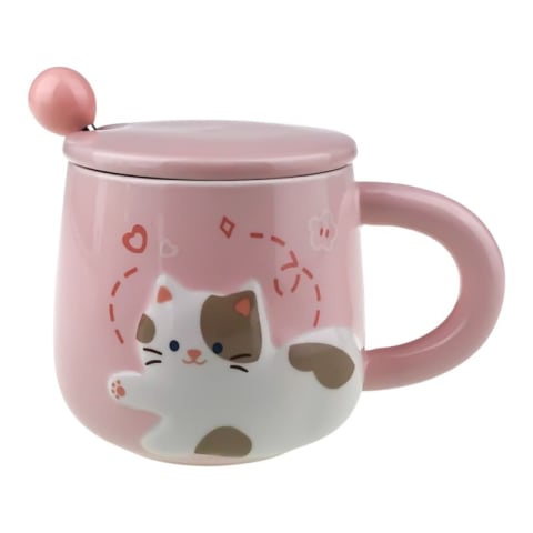 Casă și decorațiuni - Cana din ceramica cu capac 10x10 cm model Pisica