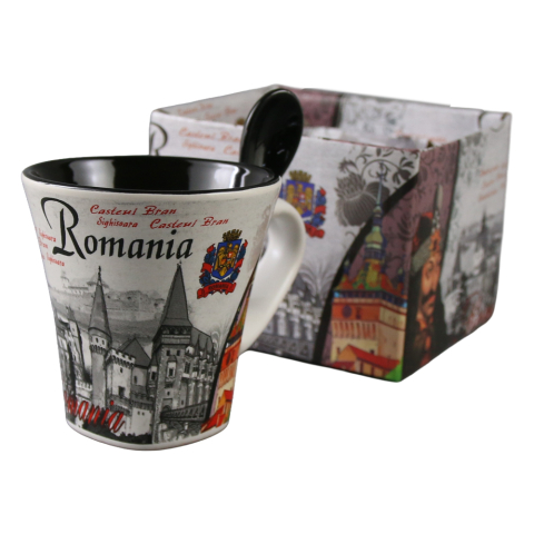 Cana din ceramica cu lingurita Romania 90 ml 9 x 7 x 9 cm culori diferite [4]
