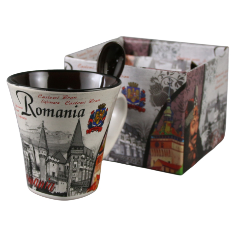 Cana din ceramica cu lingurita Romania 90 ml 9 x 7 x 9 cm culori diferite [2]
