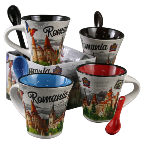 Noutăți Librăria Compas - Cana cu lingura Romania 90 ml culori diferite