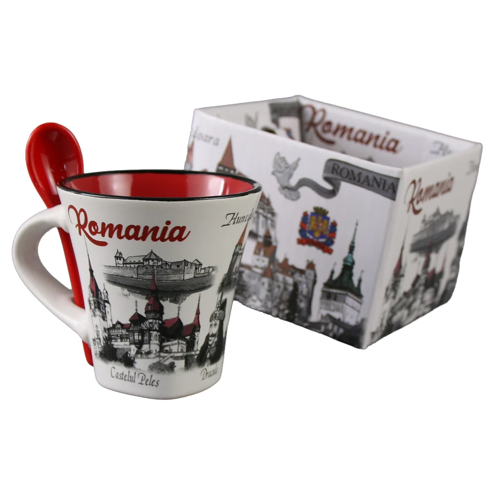 Cana ceramica cu lingura Romania culori diferite 90 ml [5]