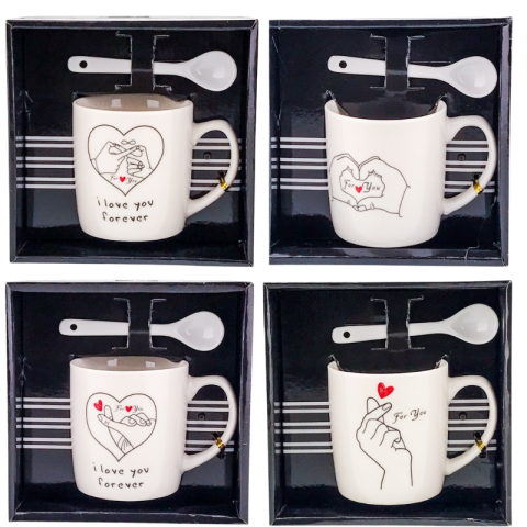 Casă și decorațiuni - Cana ceramica cu lingurita mesaje dragoste 14x14 cm