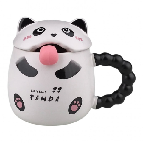 Cana ceramica panda cu capac si lingurita [2]