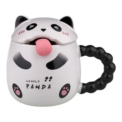 Cana ceramica panda cu capac si lingurita [1]
