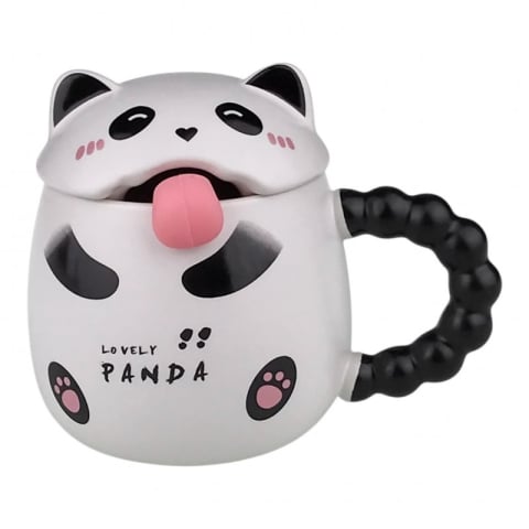 Casă și decorațiuni - Cana ceramica panda cu capac si lingurita