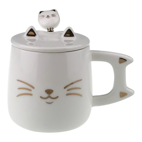 Cana ceramica cu capac si lingurita 9x10 cm Pisica [3]