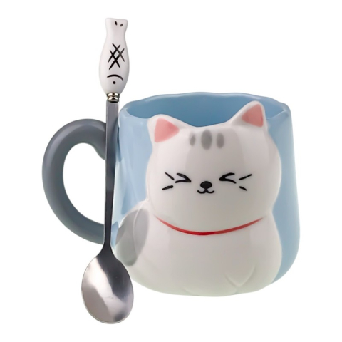 Casă și decorațiuni - Cana ceramica cu lingurita 10x10 cm Pisica
